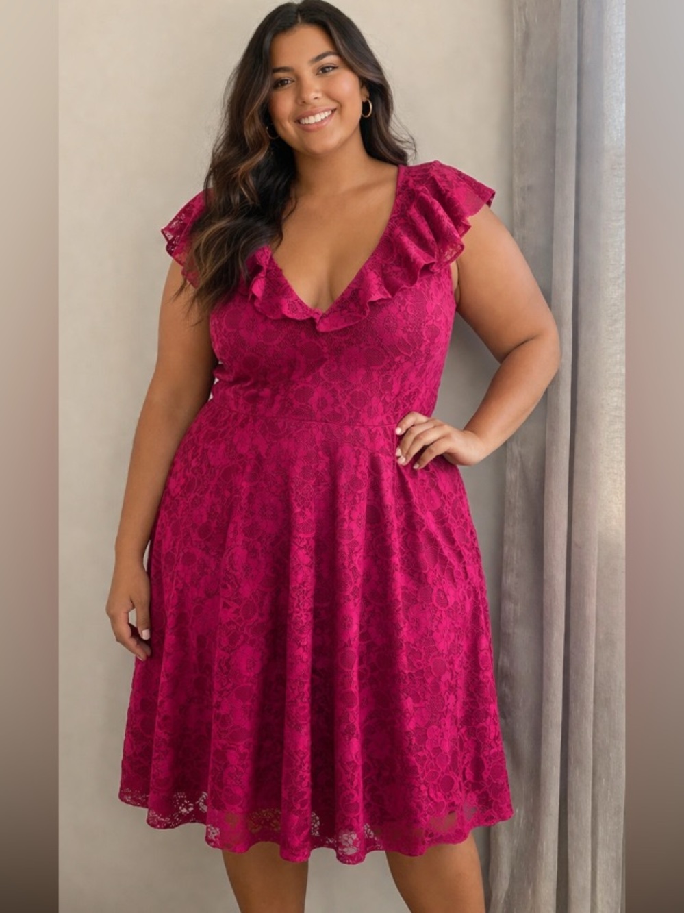 torrid Fuchsia Lace Ruffle Midi Dress